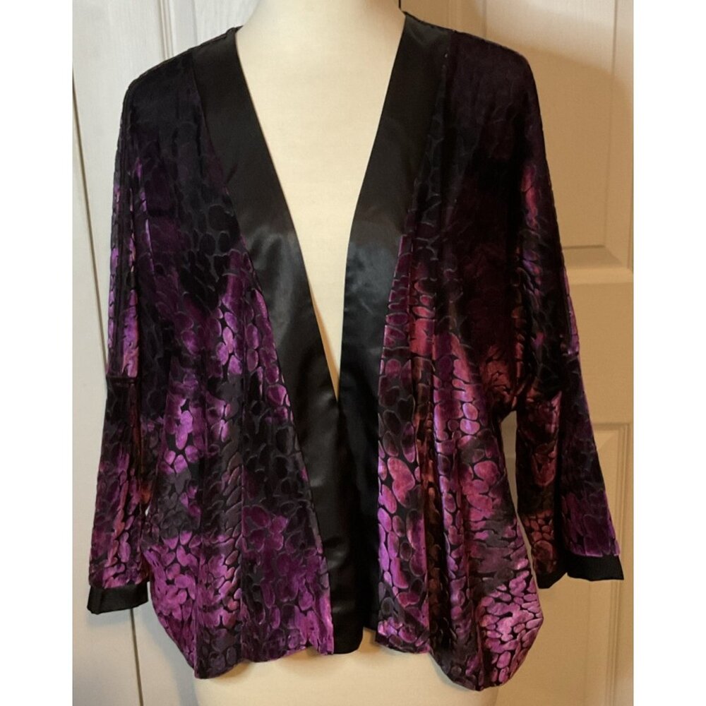 American Glamour Badgley Mischka Purple Black Velvet‎ Burnout Jacket Small M New